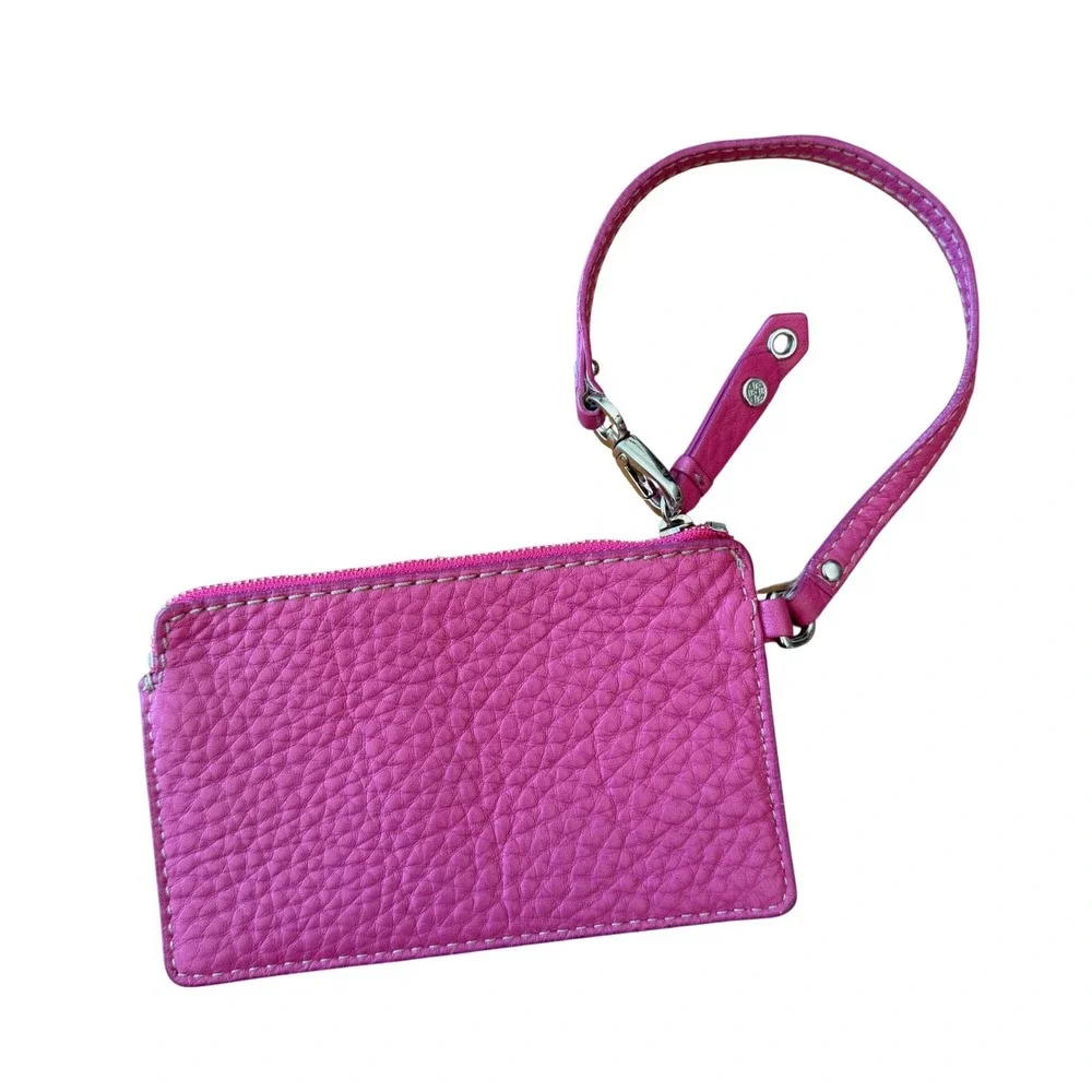 Cole Haan‎ Pink Pebbled Leather Wristlet Card Case Zip Pouch Small Wallet